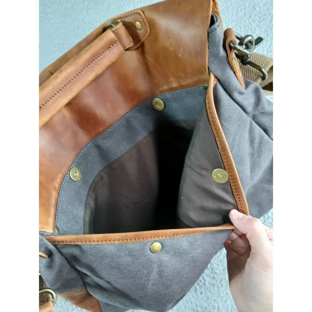 Wowbox Messenger Bag Mens Brown Canvas Leather Large Distressed